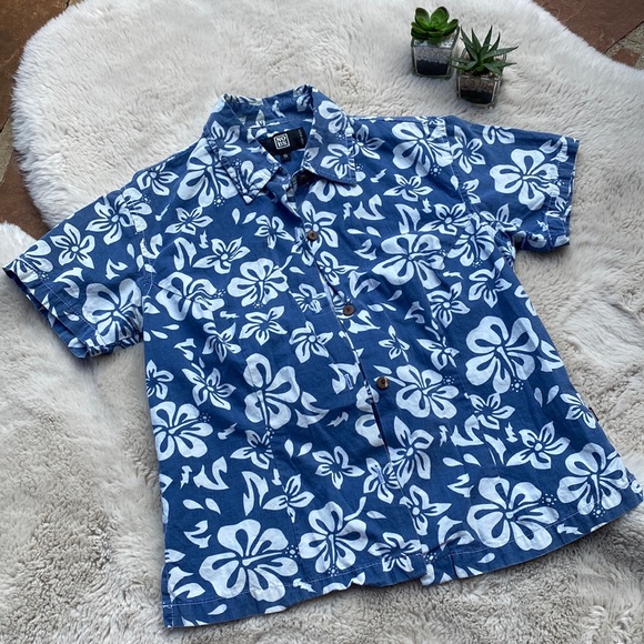 No BS Other - Blue Floral Kids Button Down Shirt